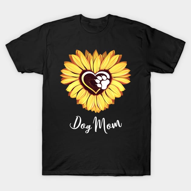 Dog mom yellow sunflower heart paw T-Shirt by Collagedream